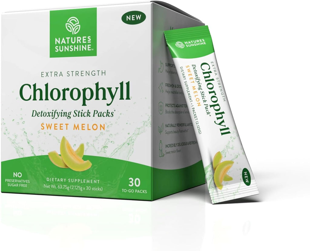 Nature's Sunshine Chlorophyll Stick Packs: Supercharge Your Detox and Boost Gut Health in Convenient, Delicious Stick Packs (Spearmint)