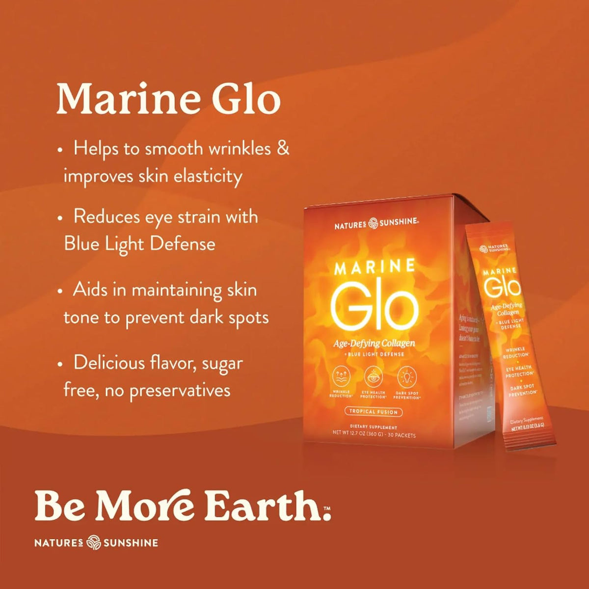 Nature's Sunshine Marine Glo Collagen - Defend Against Blue Light, Support for Skin & Eye Health, Reduce Wrinkles - 30 Stick Packs
