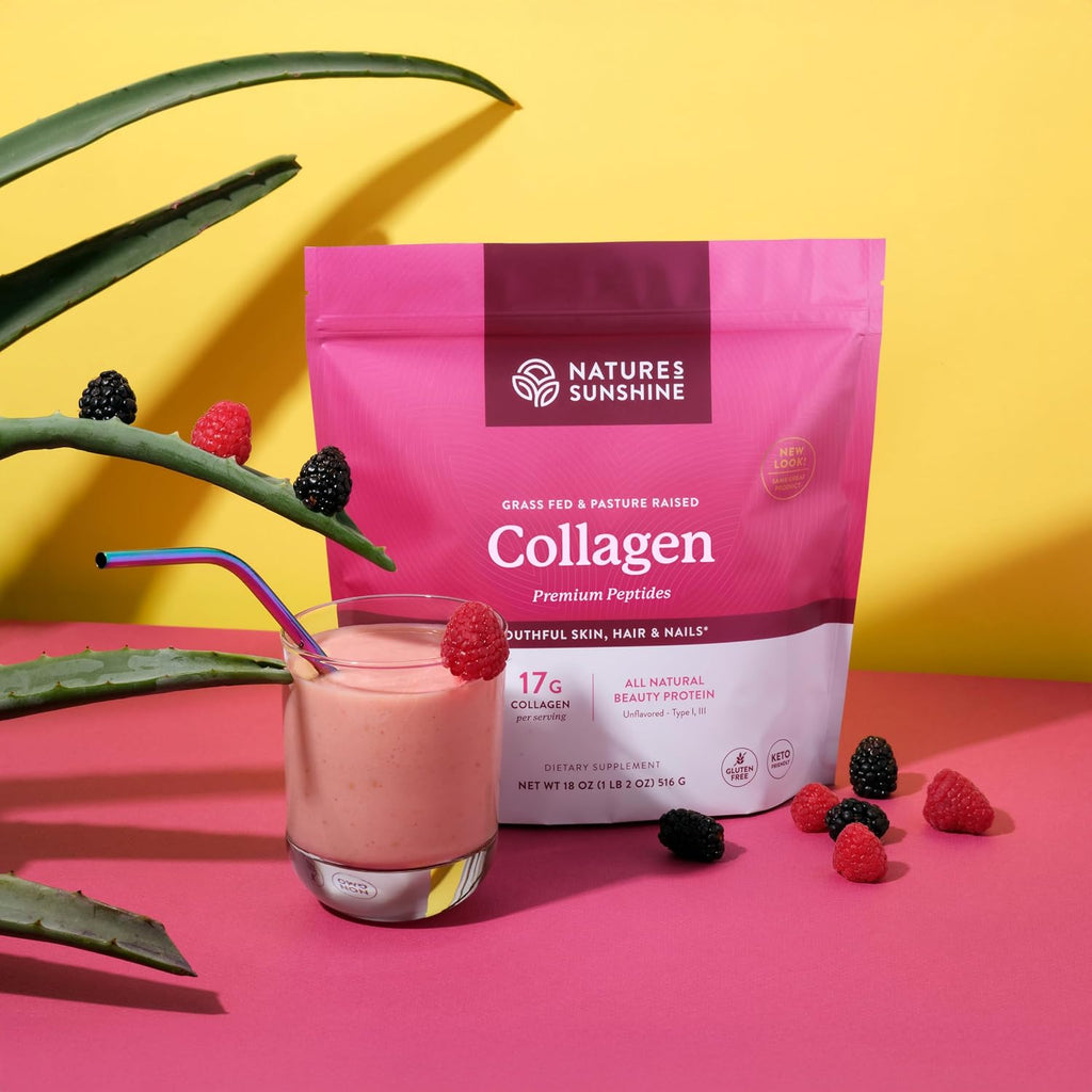 Nature's Sunshine Collagen Powder Type I and III Grass Fed and Pasture Raised Premium Bovine Collagen Peptides 18 Oz