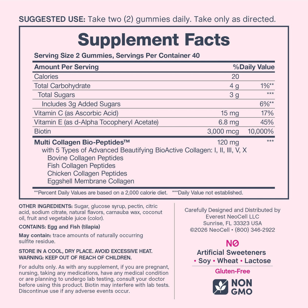Hair, Skin & Nails + Multi Collagen Bio-Peptides Gummies Strawberry-licious Beauty Flavor, 80 Tasty Gummies