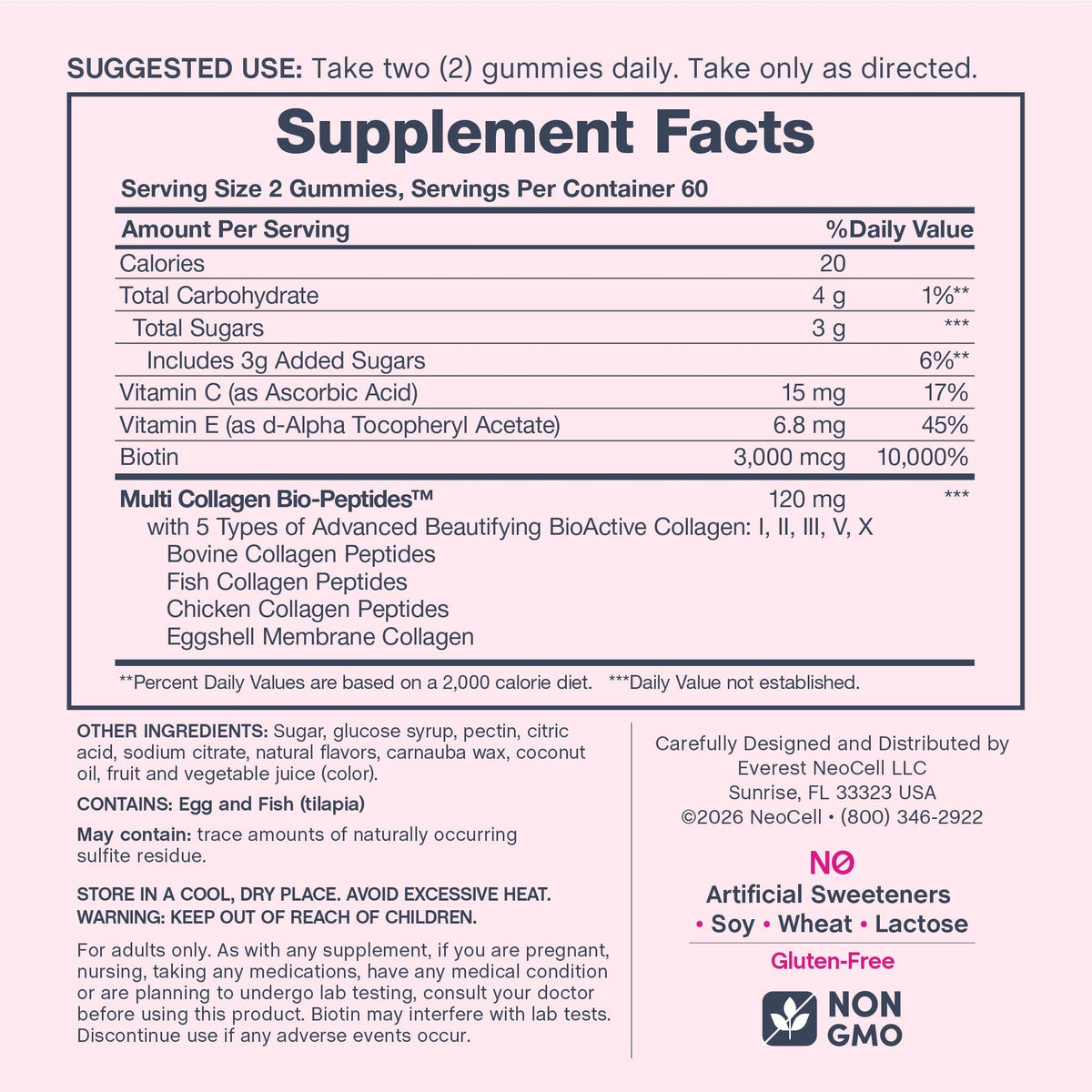 Hair, Skin & Nails + Multi Collagen Bio-Peptides Gummies Strawberry-licious Beauty Flavor, 120 Tasty Gummies