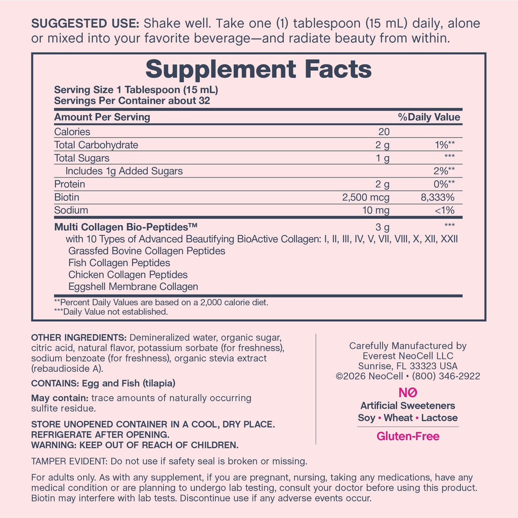 Multi Collagen + Biotin Liquid Advanced Delicious Fruit Punch Flavor, 16 oz Liquid