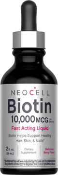 Biotin 10,000 MCG Fast Acting Liquid Berry Flavor, 2 fl oz (59 mL) Liquid