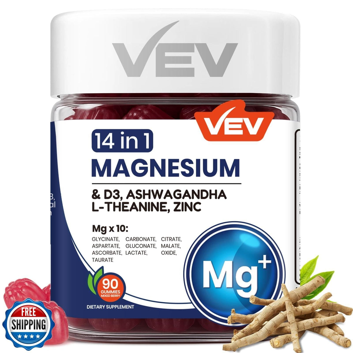 14-in-1 Magnesium Complex Gummies with Ashwagandha, L-Theanine, D3
